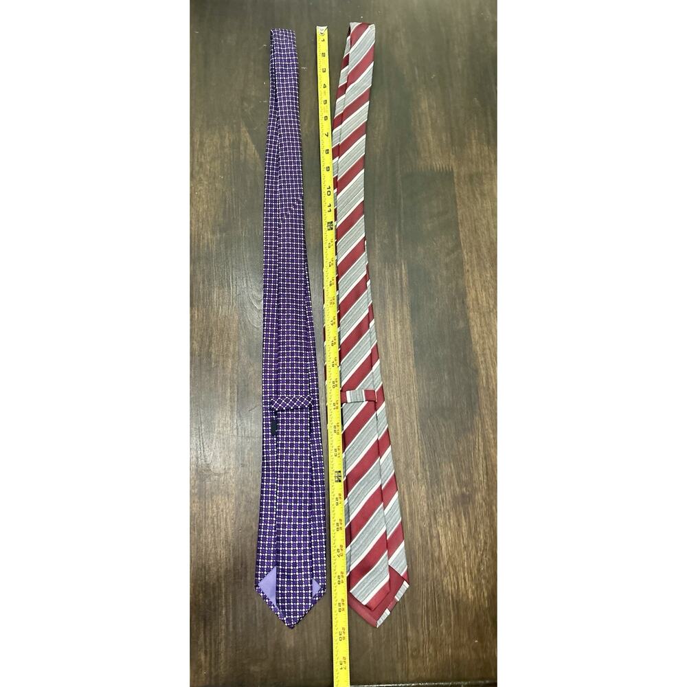 (2) HUGO BOSS Purple / Red Striped Necktie 100% Silk Made In Italy Lot Two Ties - Picture 7 of 7